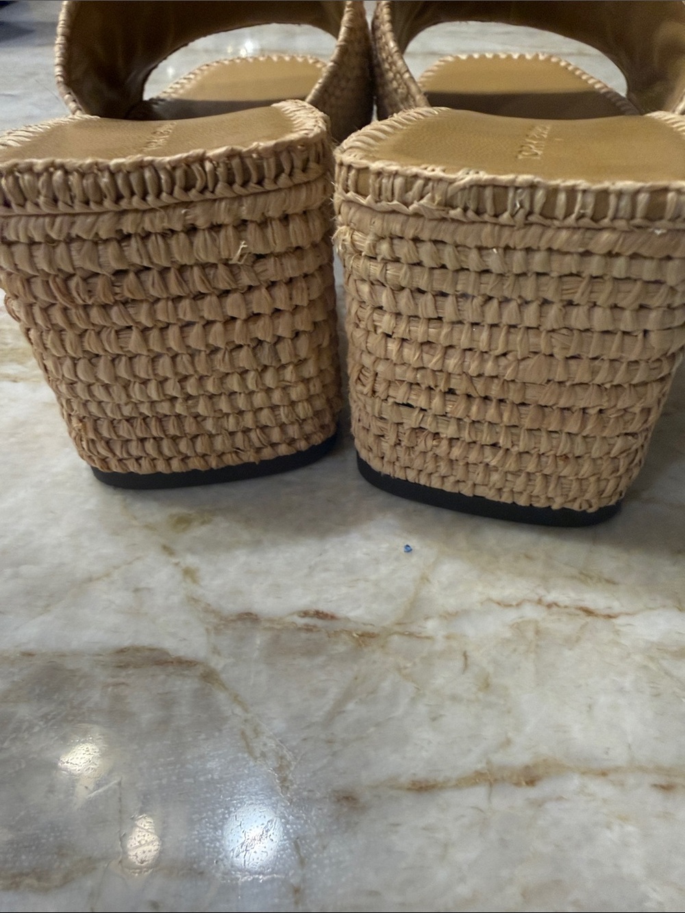 Tory Burch Tan Raffia Slide Mules with Gold Logo - Picture 3 of 5